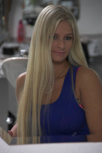 198 Amalia long blonde hair in salon 1 hairplay combing brushing, braids