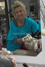Load image into Gallery viewer, 198 Amalia long blonde hair in salon 2 forward hairwash by mom in dederon apron using heavy shampoocape