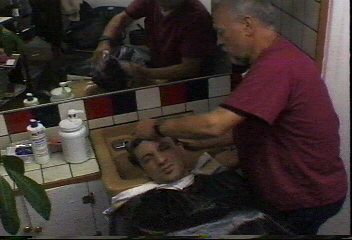 204 JW1 US barbershop shampoo and haircut by barber MTM