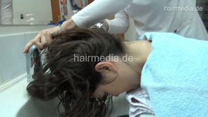 8401 JelenaK long thick hair forward shampoo hairwash in barbershop by female barber