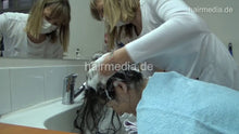 Cargar imagen en el visor de la galería, 8401 JelenaK long thick hair forward shampoo hairwash in barbershop by female barber