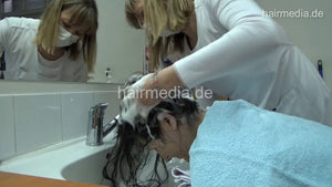 8401 JelenaK long thick hair forward shampoo hairwash in barbershop by female barber