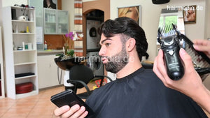 1207 Leyla cutting barber Maicol and doing beard