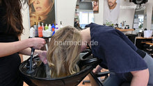 Load image into Gallery viewer, 543 02 LinaW first thick blond hair forward wash and blow styling by Leyla and NatashaA