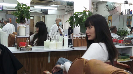 359 Lin second backward shampoo and blow dry, old barber large black gloves