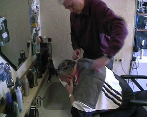 206 MTM male customer at old barber 2x forward wash and cut