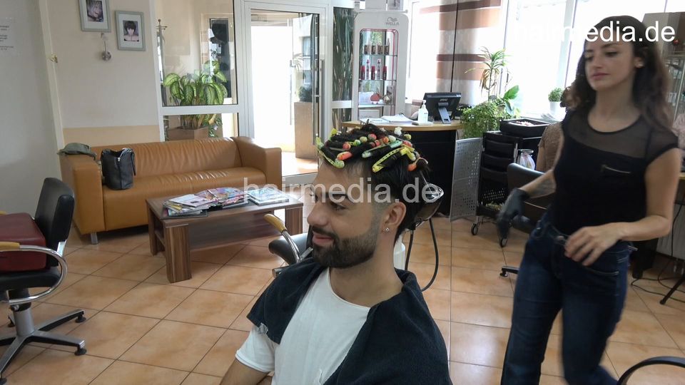 1207 Maicol 3 under the dryer and finish perm small rod set by Leyla