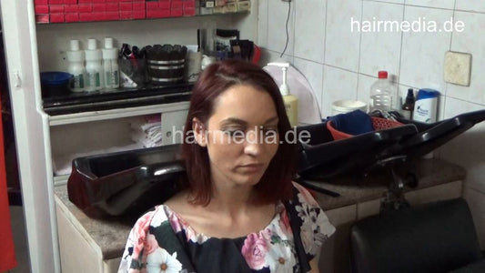 6217 Mother and teen daughter: Mom Marijana redhead shampoo by barber and cut and cut
