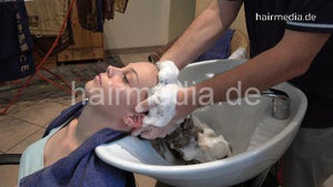 370 MichelleH long thick blonde hair by barber salon backward shampooing, watched