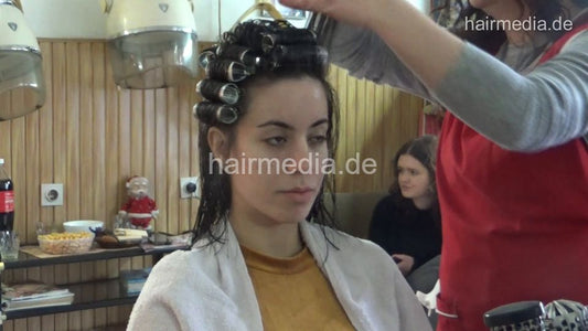 6207 NinaK 2 haircut and metal wet set by mature barberette in heavy metal