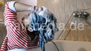 9093 17 Long Hair Red at bathtub forward backward and upright wash self