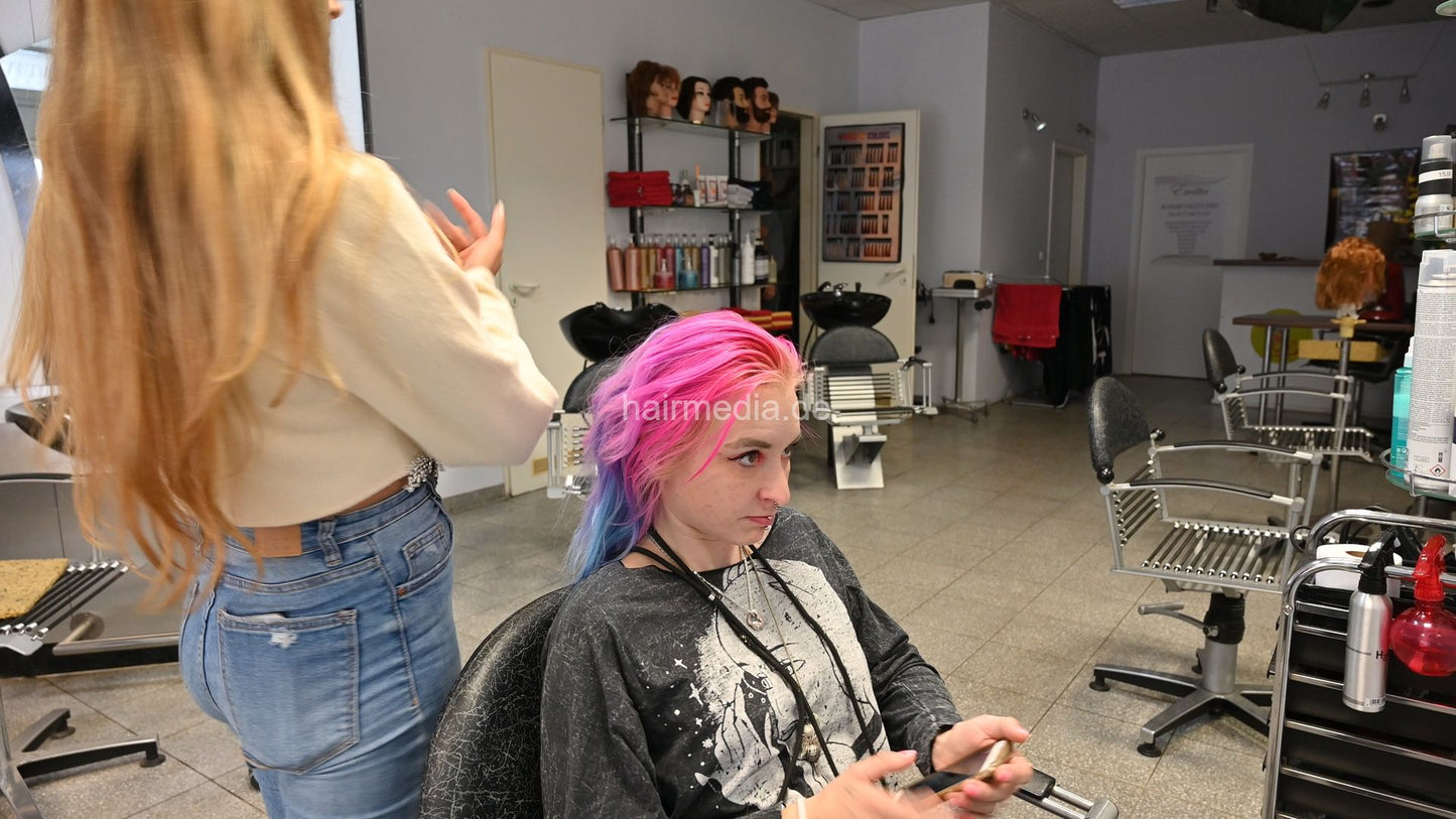8168 Alexa painted hair by Zoya 1 backward salon hairwash shampooing by Zoya and barber
