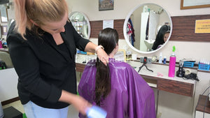 9146 KseniaK by Justyna ASMR backward salon shampooing in purple pvc vinyl shampoocape