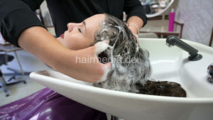 9146 KseniaK by Justyna ASMR backward salon shampooing in purple pvc vinyl shampoocape
