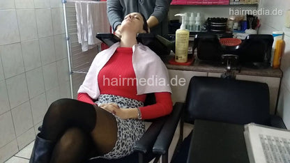 6207 VanjaA in boots backward salon shampooing hair and ear by barber  facecam