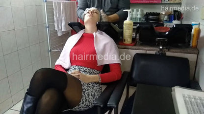 6207 VanjaA in boots backward salon shampooing hair and ear by barber  facecam