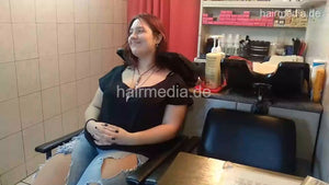 6207 young girls Chris broken jeans 1 backward salon shampooing hair and ear by barber wash  facecam