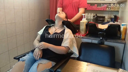 6207 young girls Chris broken jeans 1 backward salon shampooing hair and ear by barber wash  facecam