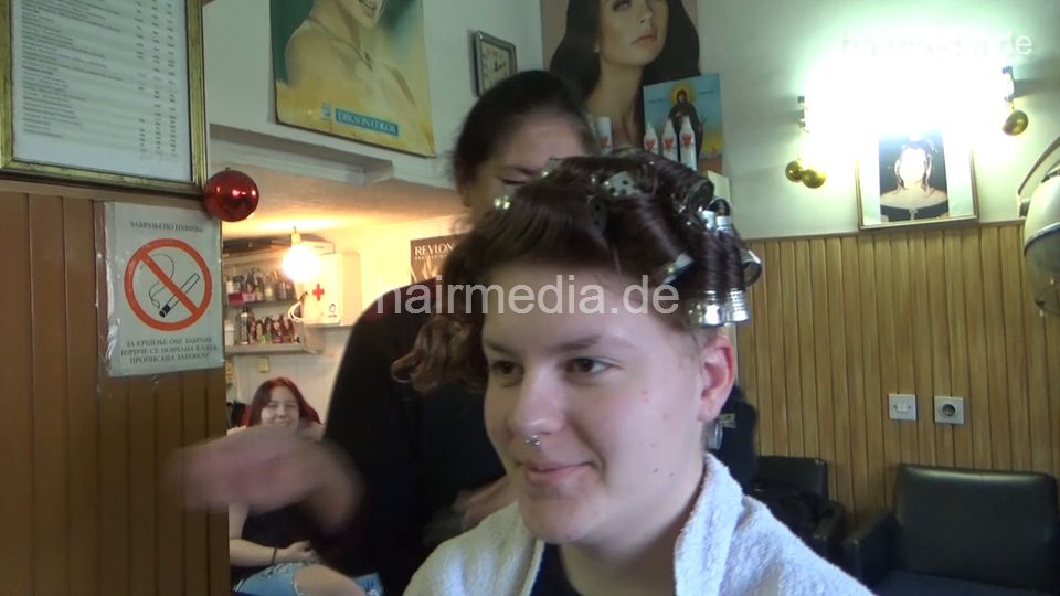 6207 young girls Masha 2 haircut undercut and wet set by mature barberette