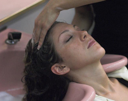 653 AlisaF in Kimono pink bowl shampooing backward by Marinela