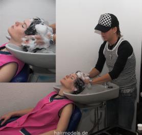142 ClaudiaE by barber Oliver backward salon shampooing in pink apron