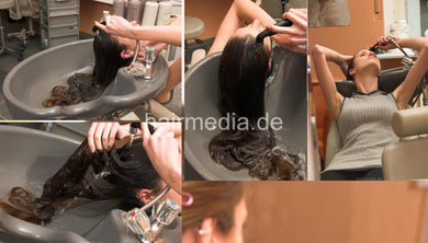 193 Jenny 2 self shampooing in salon bowl, 19 min video for download