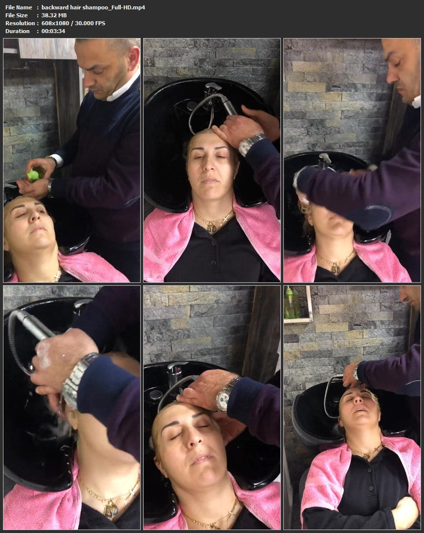 1062 backward hair shampoo elder lady old barber
