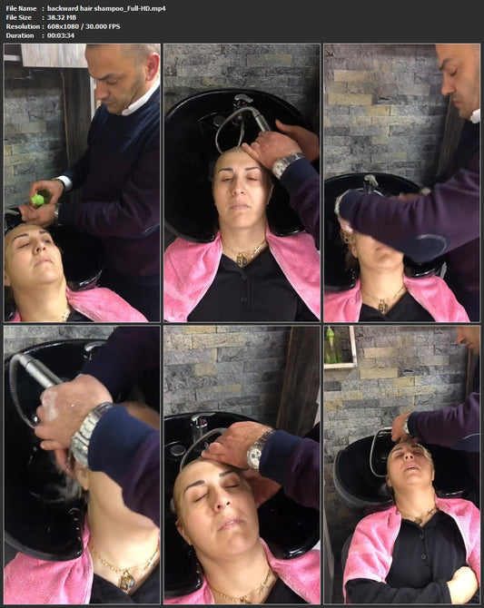1062 backward hair shampoo elder lady old barber