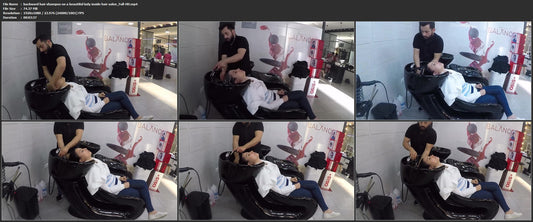 1062 backward hair shampoo on a beautiful lady inside hair salon