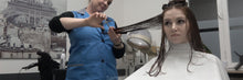 Load image into Gallery viewer, 8300 JuliaR by MelanieM 3 haircut in barberchair in vintage barbershop in large cape