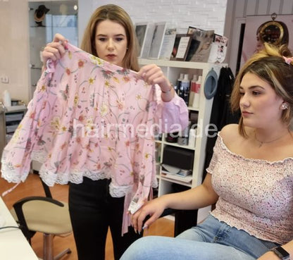 Inge TV unique small nylon cape comb out cape Ausfrisierumhang tieclosure flowerpower e0125