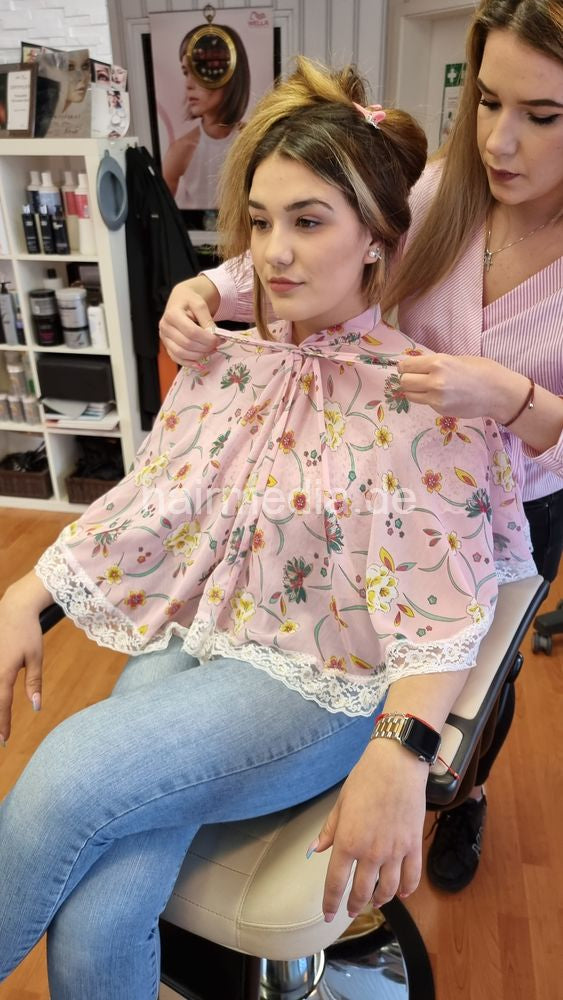 Inge TV unique small nylon cape comb out cape Ausfrisierumhang tieclosure flowerpower e0125