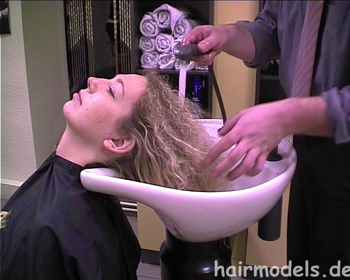 9121 Anna 3x wash and trim by barber, forwardshampoo, backwardshampoo, uprightshampoo