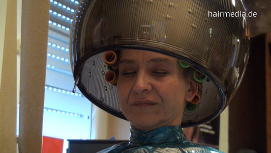 6157 ClaudiaS longhair 3 under the dryer in PVC cape ASMR