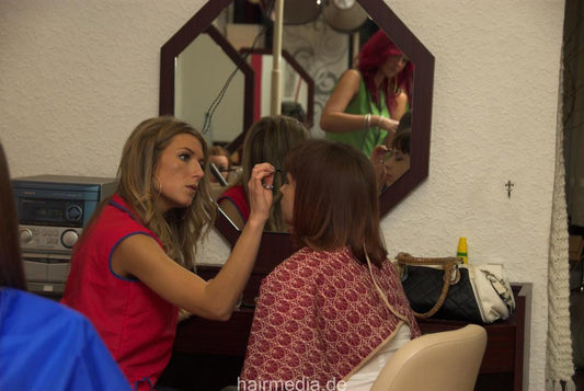 199 16 EllenS blow dry blowout hairstyle and makeup by KristinaB in apron