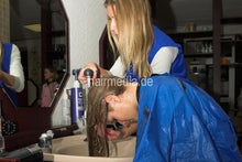 Laden Sie das Bild in den Galerie-Viewer, 199 Bristi 2 forward hairwash salon shampooing by KristinaB in blue nylon apron