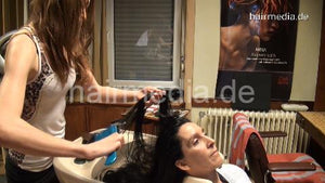 357 Romana in skirt and nylons washing moms hair in her salon backward