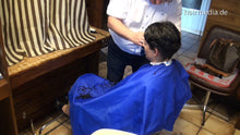 Load image into Gallery viewer, 8098 TatjanaR 2015 2 haircut buzz by truckdriver barber in blue nylon barbercape