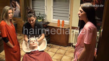 Load image into Gallery viewer, 360 TatjanaR by KristinaB and LauraL backward shampoo salon hairwash in pink apron