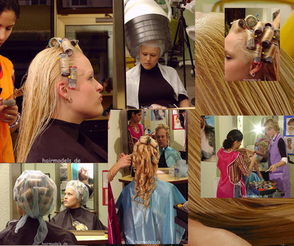 h075 Meike long blonde hair shampooing and wet set