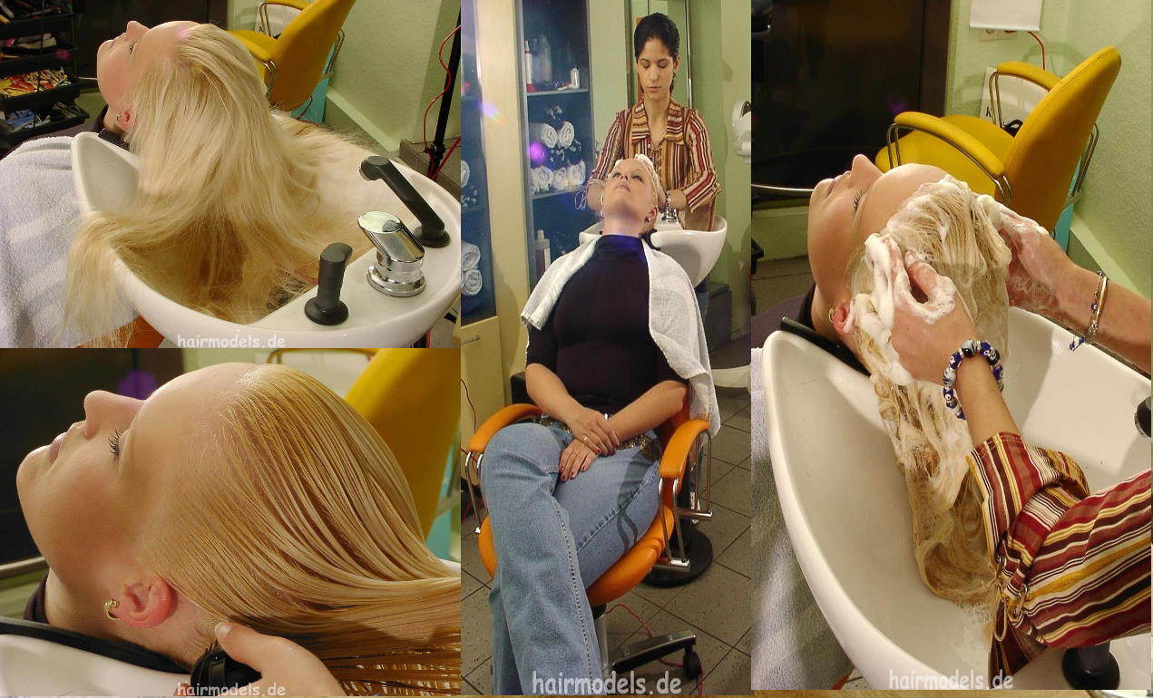 h075 Meike long blonde hair shampooing and wet set