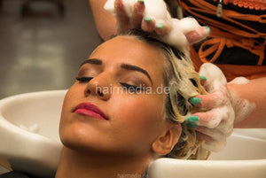 1020 1 Ernita backward wash blonde bleached hair in salon bavarian folk style barberette