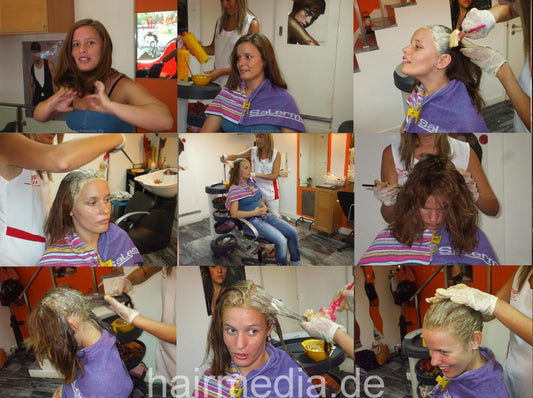 492 Joana 1 coloring teen bleaching by white apron barberette in gloves