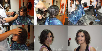 8053 Paula 2 haircut by mature barberette in white apron