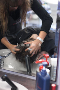 147 Barberette JuliaM shampooing the salon owner forward hair wash