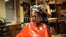 Load image into Gallery viewer, 361 LauraL 2 upright hairwash by SophiaA in pvc vinyl red shampoocape
