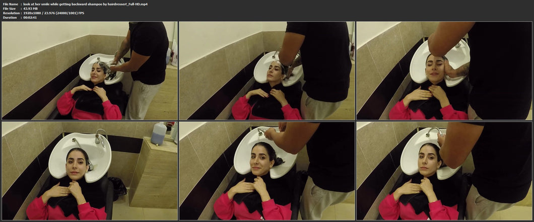 1062 look at her smile while getting backward shampoo by hairdresser!