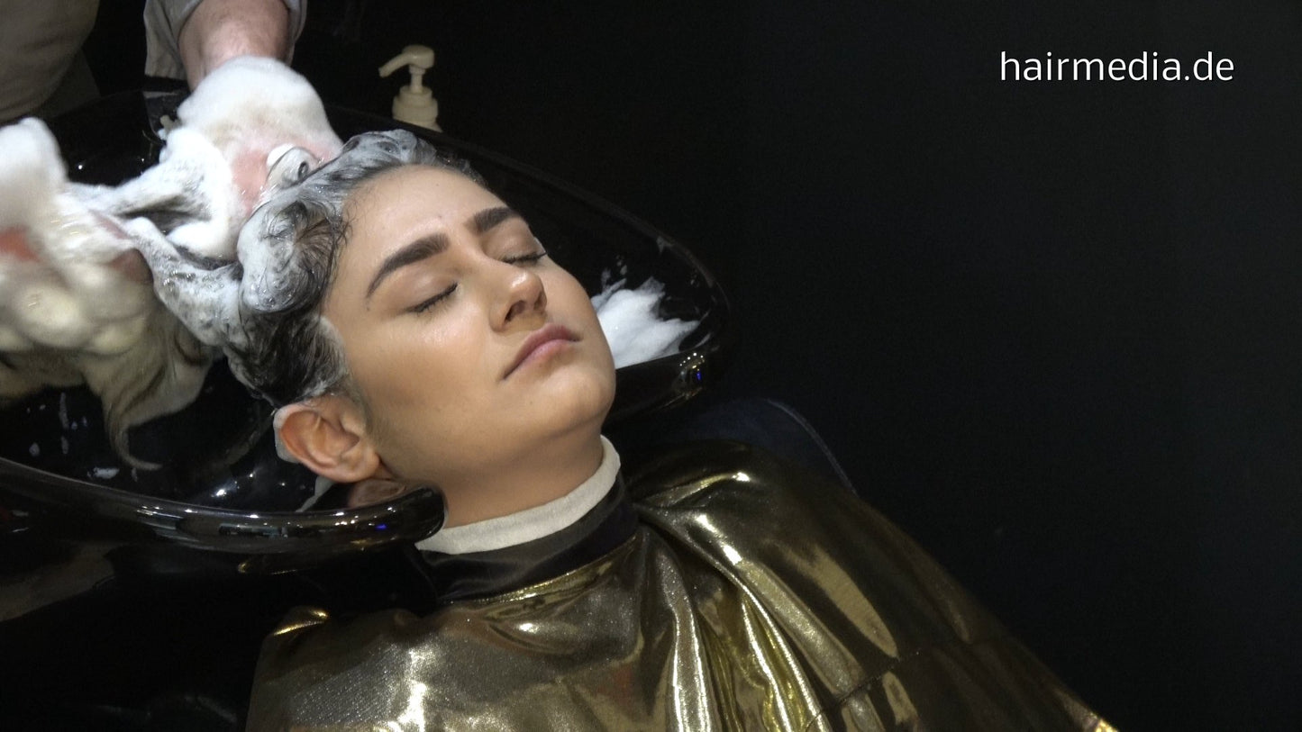 381 Melisa dominatrix Aliyah thick hair extrem long pampering backward shampoo by barber