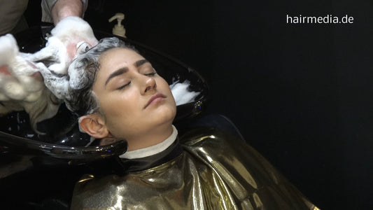 381 Melisa dominatrix Aliyah thick hair extrem long pampering backward shampoo by barber