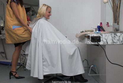 6031 Larissa shampoo forward salon by Stella large white cape and apron
